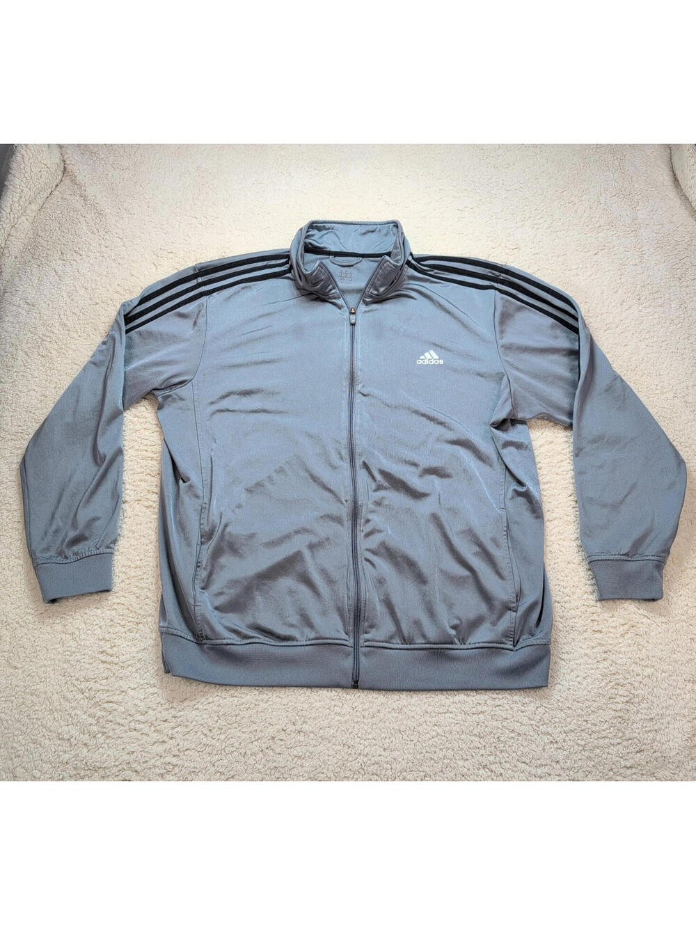 Adidas Track Jacket Men's XL Full Zip 3-Stripes Gray Logo Athletic Sportswear